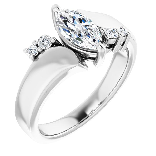 10K White Gold Customizable 5-stone Marquise Cut Style featuring Artisan Bypass