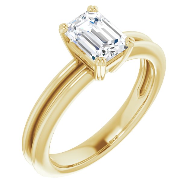 10K Yellow Gold Customizable Emerald/Radiant Cut Solitaire with Grooved Band