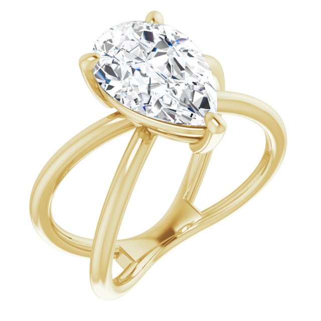 10K Yellow Gold Customizable Pear Cut Solitaire with Semi-Atomic Symbol Band