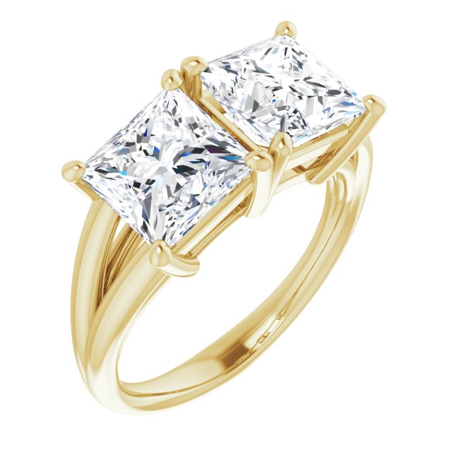 10K Yellow Gold Customizable Two-Stone Princess/Square Cut with Split Band