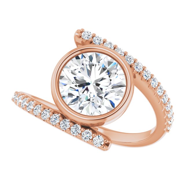 Cubic Zirconia Engagement Ring- The Pocahontas (Customizable Bezel-set Round Cut Design with Bypass Pavé Band)