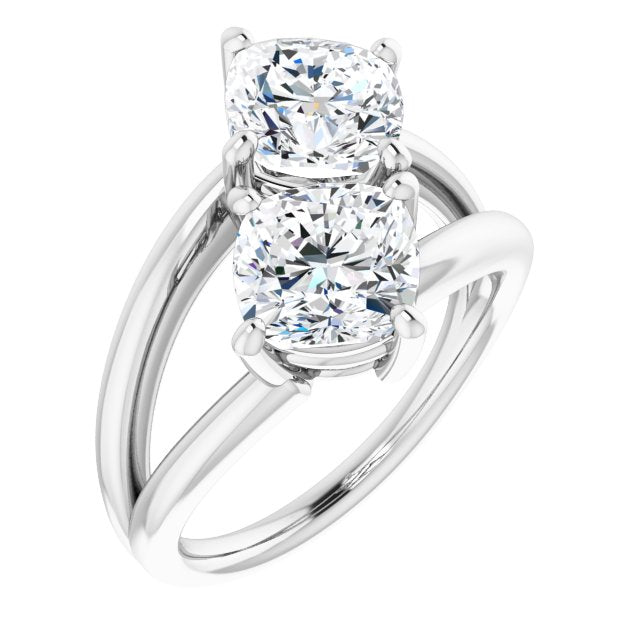 Cubic Zirconia Engagement Ring- The Melaine (Customizable Two Stone Double Cushion Cut Design with Split Bypass Band)