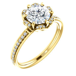 Cubic Zirconia Engagement Ring- The Rosie (Customizable Round Cut Style with Floral-Inspired Halo and Extra-Thin Pavé Band)