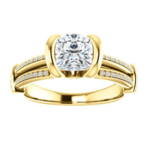 Cubic Zirconia Engagement Ring- The Kinsley (Customizable Cushion Cut with Split Pavé Band & Peekaboo Accents)
