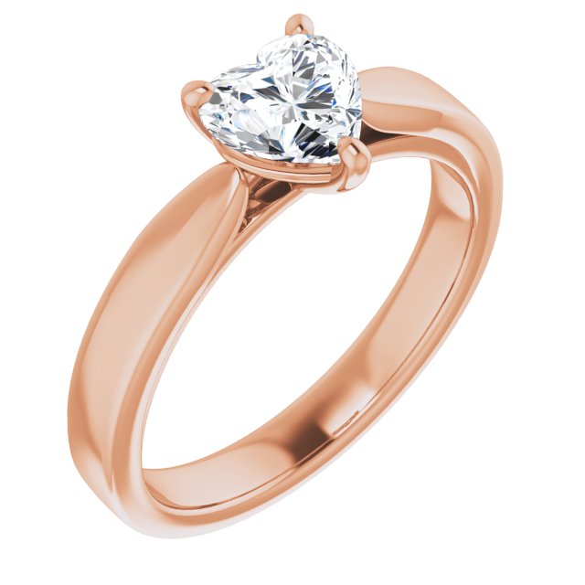 10K Rose Gold Customizable Heart Cut Cathedral Solitaire with Wide Tapered Band