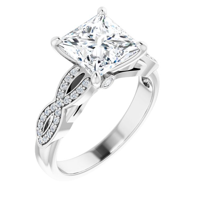 Cubic Zirconia Engagement Ring- The Lakiesha (Customizable Princess/Square Cut Design featuring Infinity Pavé Band and Round-Bezel Peekaboos)