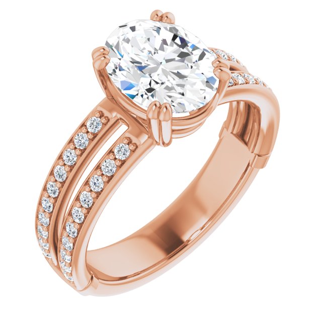 10K Rose Gold Customizable Oval Cut Design featuring Split Band with Accents