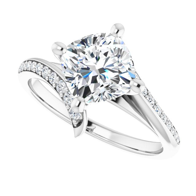 Cubic Zirconia Engagement Ring- The Cassy Anya (Customizable Cushion Cut Style with Artisan Bypass and Shared Prong Band)