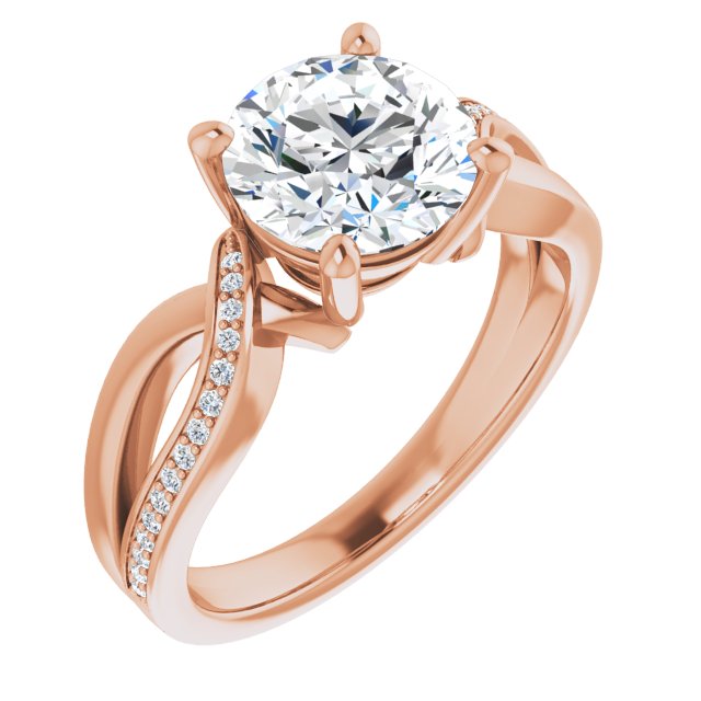 18K Rose Gold Customizable Round Cut Center with Curving Split-Band featuring One Shared Prong Leg