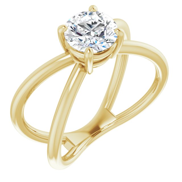 10K Yellow Gold Customizable Round Cut Solitaire with Semi-Atomic Symbol Band