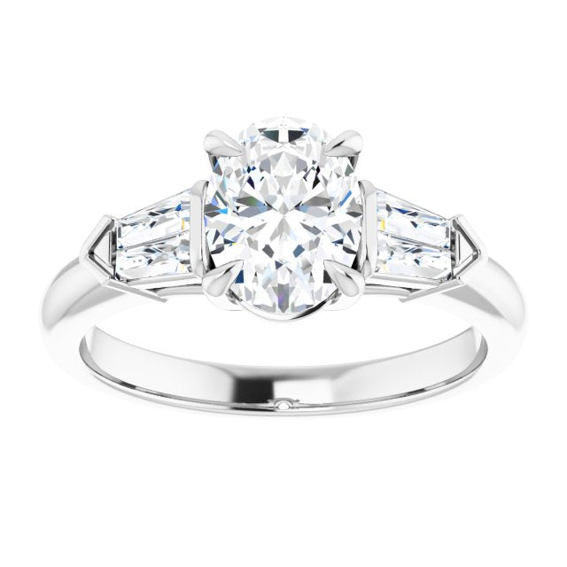 Cubic Zirconia Engagement Ring- The Fortunada (Customizable 5-stone Design with Oval Cut Center and Quad Baguettes)