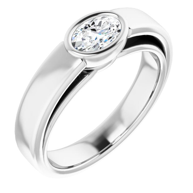 10K White Gold Customizable Cathedral-Bezel Oval Cut Solitaire with Wide Band