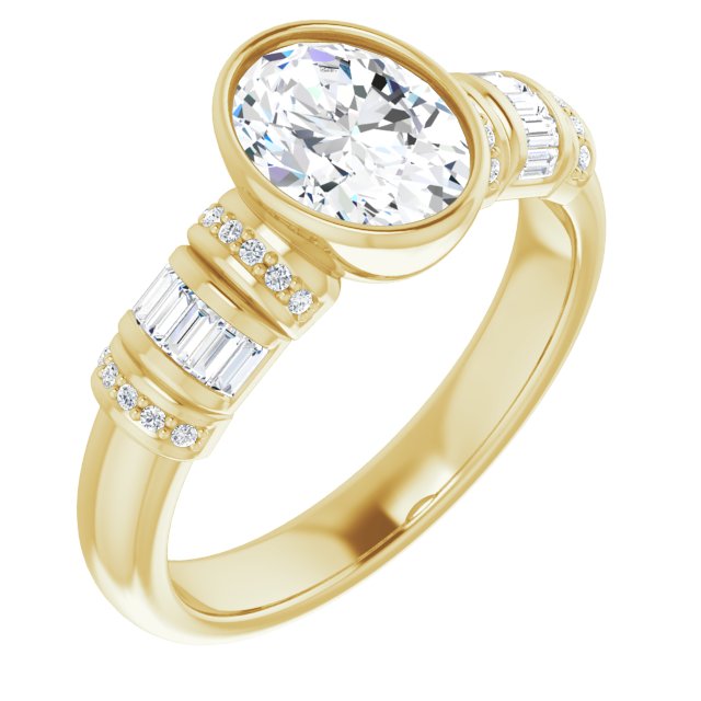 Cubic Zirconia Engagement Ring- The Coralie (Customizable Bezel-set Oval Cut Setting with Wide Sleeve-Accented Band)