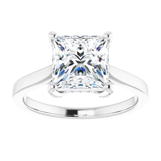 Cubic Zirconia Engagement Ring- The Aimy Jo (Customizable Cathedral-Raised Princess/Square Cut Style with Prong Accents Enhancement)