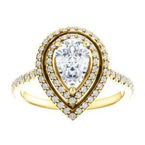 Cubic Zirconia Engagement Ring- The Alisa (Customizable Pear Cut with Geometric Double Halo)