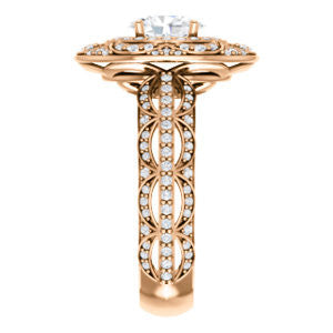 Cubic Zirconia Engagement Ring- The Violet (Customizable Oval Cut 2x Halo Blossom Setting with Intricate Triple-Row Pavé Split Band)