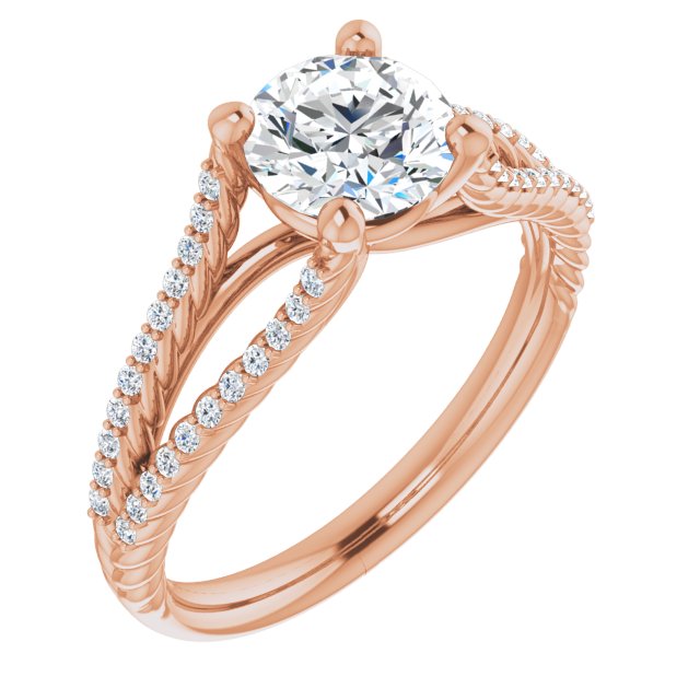 10K Rose Gold Customizable Round Cut Style with Split Band and Rope-Pavé