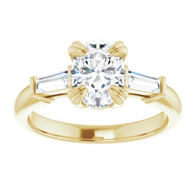 Cubic Zirconia Engagement Ring- The Betyhelena (Customizable 3-stone Oval Cut Design with Tapered Baguettes)