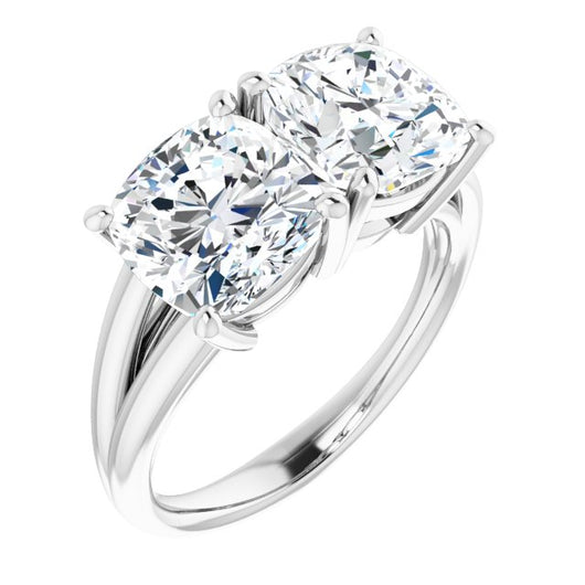 10K White Gold Customizable Two-Stone Cushion Cut with Split Band