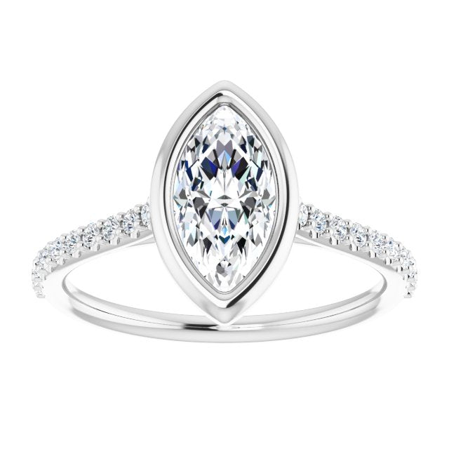 Cubic Zirconia Engagement Ring- The Careena (Customizable Bezel-set Marquise Cut Style with Ultra-thin Pavé-Accented Band)