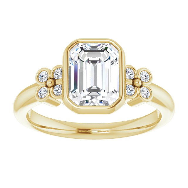 Cubic Zirconia Engagement Ring- The Kjerstin Rose (Customizable 9-stone Bezel-set Radiant Cut Design with Quad Round Bezel Side Stones Each Side)