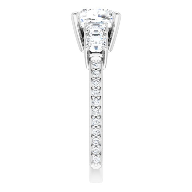 Cubic Zirconia Engagement Ring- The Harmony (Customizable Cushion Cut 5-stone Style with Quad Cushion Accents plus Shared Prong Band)