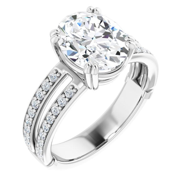 10K White Gold Customizable Oval Cut Design featuring Split Band with Accents