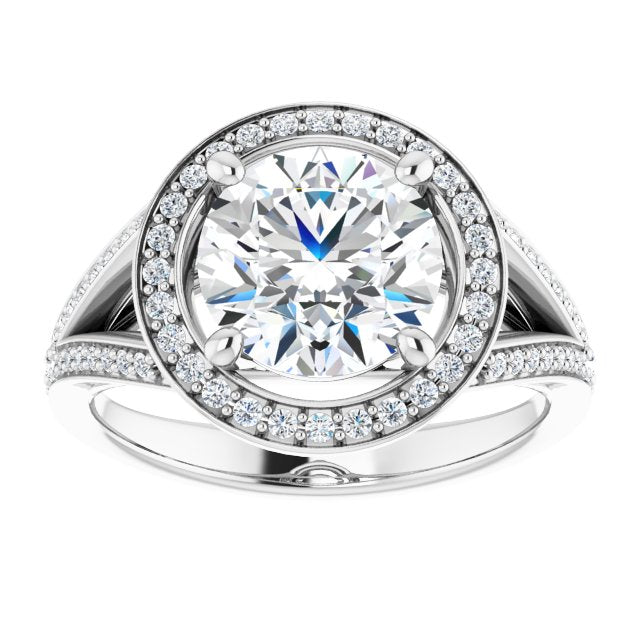 Cubic Zirconia Engagement Ring- The Heather Erin (Customizable Cathedral-Halo Round Cut Style featuring Split-Shared Prong Band)