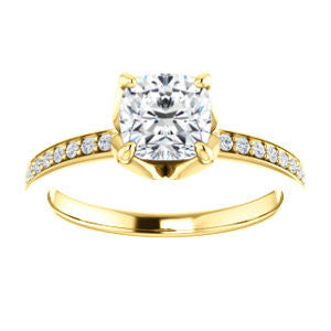 Cubic Zirconia Engagement Ring- The Sandy (Customizable Prong-Accented Cushion Cut Style with Thin Pavé Band)