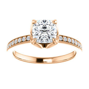 Cubic Zirconia Engagement Ring- The Sandy (Customizable Prong-Accented Cushion Cut Style with Thin Pavé Band)