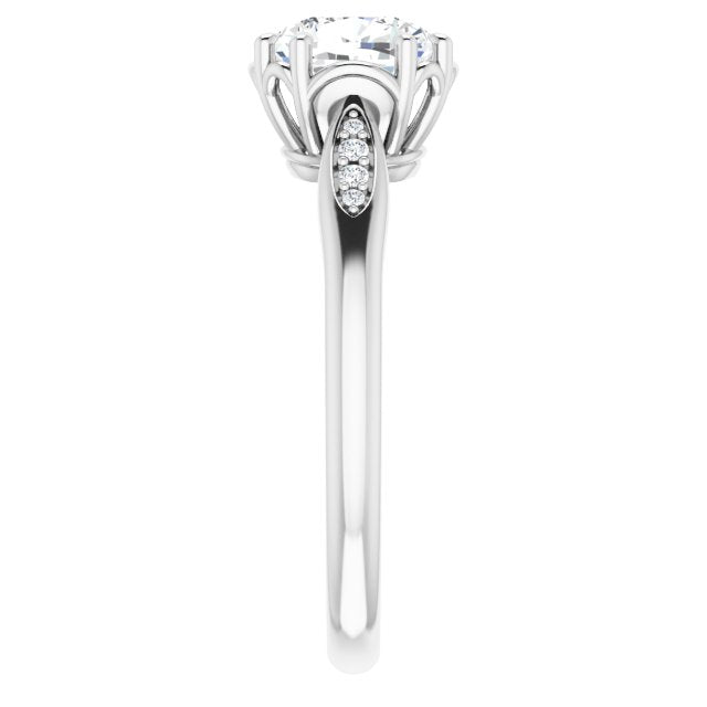 Cubic Zirconia Engagement Ring- The Sandhya (Customizable 9-stone Cushion Cut Design with 8-prong Decorative Basket & Round Cut Side Stones)