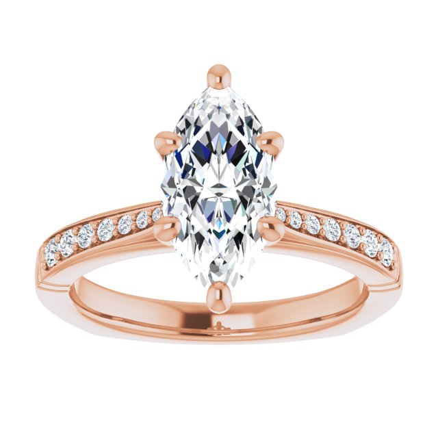 Cubic Zirconia Engagement Ring- The Ella Gabriela (Customizable Marquise Cut Design with Tapered Euro Shank and Graduated Band Accents)