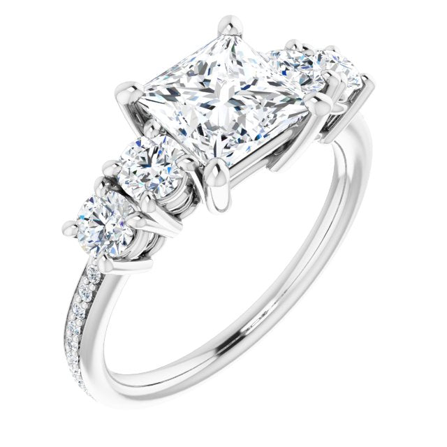 10K White Gold Customizable 5-stone Princess/Square Cut Design Enhanced with Accented Band
