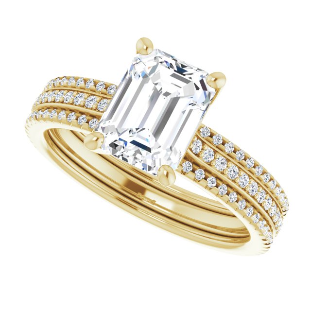 Cubic Zirconia Engagement Ring- The Isidora (Customizable Emerald Cut Center with Wide Pavé Accented Band)