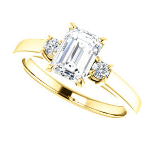 Cubic Zirconia Engagement Ring- The Jacqueline (Customizable Emerald Cut 3-stone with Thin Band and Dual Round Prong Accents)