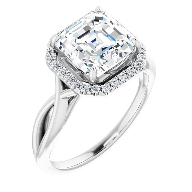 10K White Gold Customizable Cathedral-Halo Asscher Cut Design with Twisting Split Band