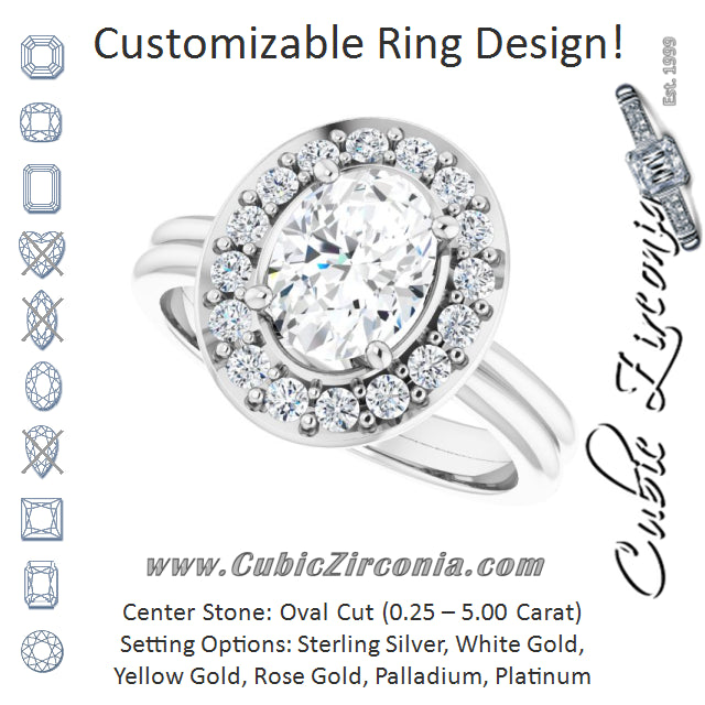 Cubic Zirconia Engagement Ring- The Gretchen (Customizable Cluster-Halo Accented Oval Cut Style with Tapered Dual Band)