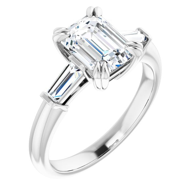 Cubic Zirconia Engagement Ring- The Betyhelena (Customizable 3-stone Radiant Cut Design with Tapered Baguettes)