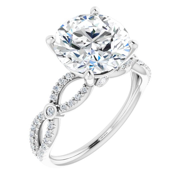 10K White Gold Customizable Round Cut Design with Infinity-inspired Split Pavé Band and Bezel Peekaboo Accents