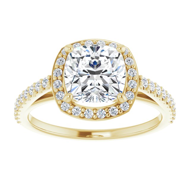 Cubic Zirconia Engagement Ring- The Catherine Lea (Customizable Cushion Cut Design with Halo and Thin Pavé Band)