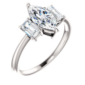 Cubic Zirconia Engagement Ring- The Andrea (Customizable Marquise Cut 3-stone with Dual Emerald Cut Accents)