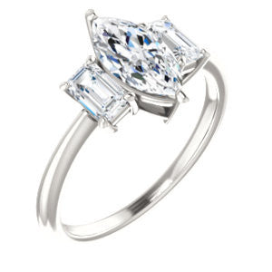Cubic Zirconia Engagement Ring- The Andrea (Customizable Marquise Cut 3-stone with Dual Emerald Cut Accents)