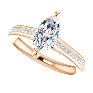 Cubic Zirconia Engagement Ring- The Rosario (Customizable Marquise Cut Cathedral Setting with 3/4 Pavé Band)