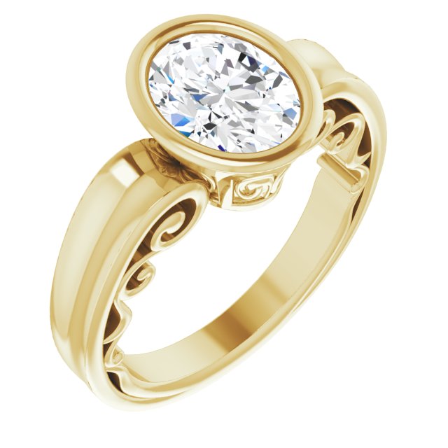 10K Yellow Gold Customizable Bezel-set Oval Cut Solitaire with Wide 3-sided Band