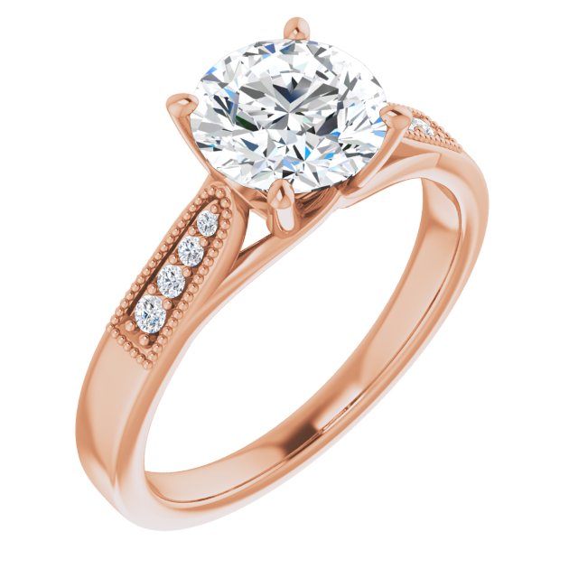 10K Rose Gold Customizable 9-stone Vintage Design with Round Cut Center and Round Band Accents