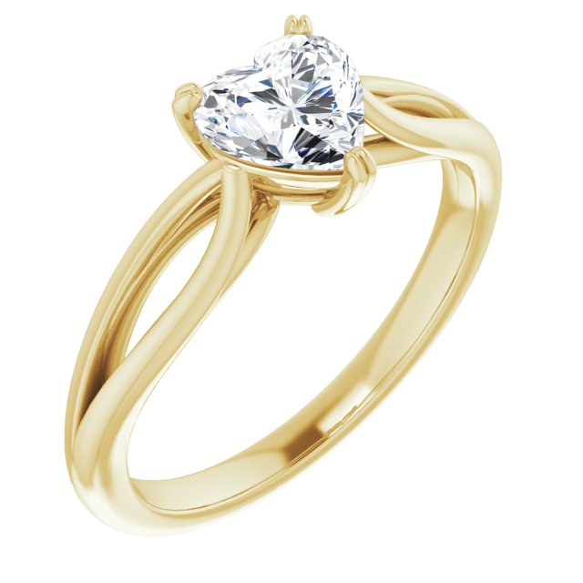 10K Yellow Gold Customizable Heart Cut Solitaire with Wide-Split Band