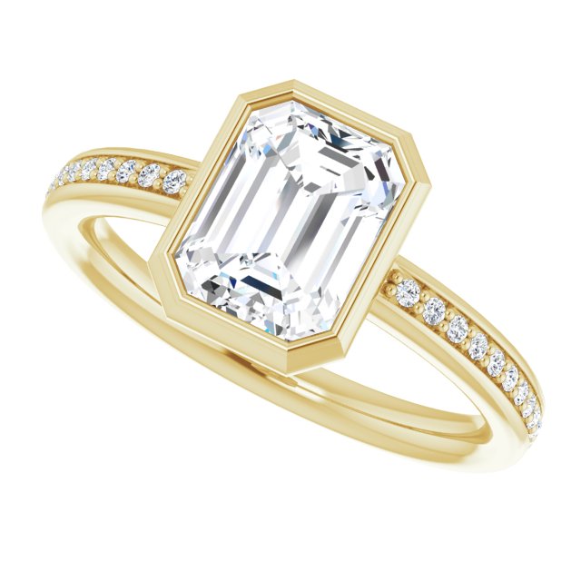 Cubic Zirconia Engagement Ring- The Greta (Customizable Bezel-Set Emerald Cut Center with Thin Shared Prong Band)