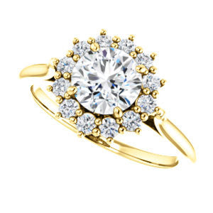 Cubic Zirconia Engagement Ring- The Kirsten (Customizable Round Cut with Large Cluster-Accent Crown-Supported Halo)