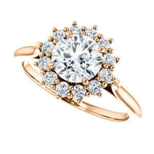 Cubic Zirconia Engagement Ring- The Kirsten (Customizable Round Cut with Large Cluster-Accent Crown-Supported Halo)