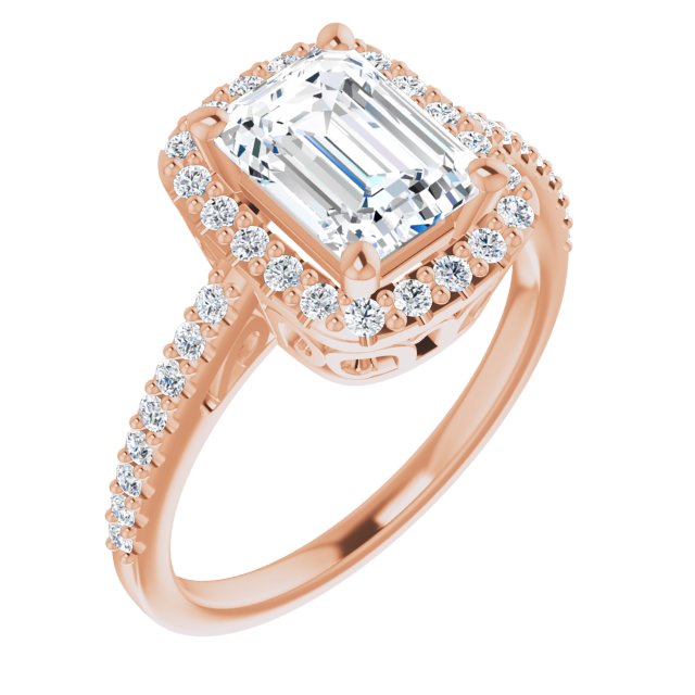 Cubic Zirconia Engagement Ring- The Zaya (Customizable Cathedral-Crown Radiant Cut Design with Halo and Accented Band)